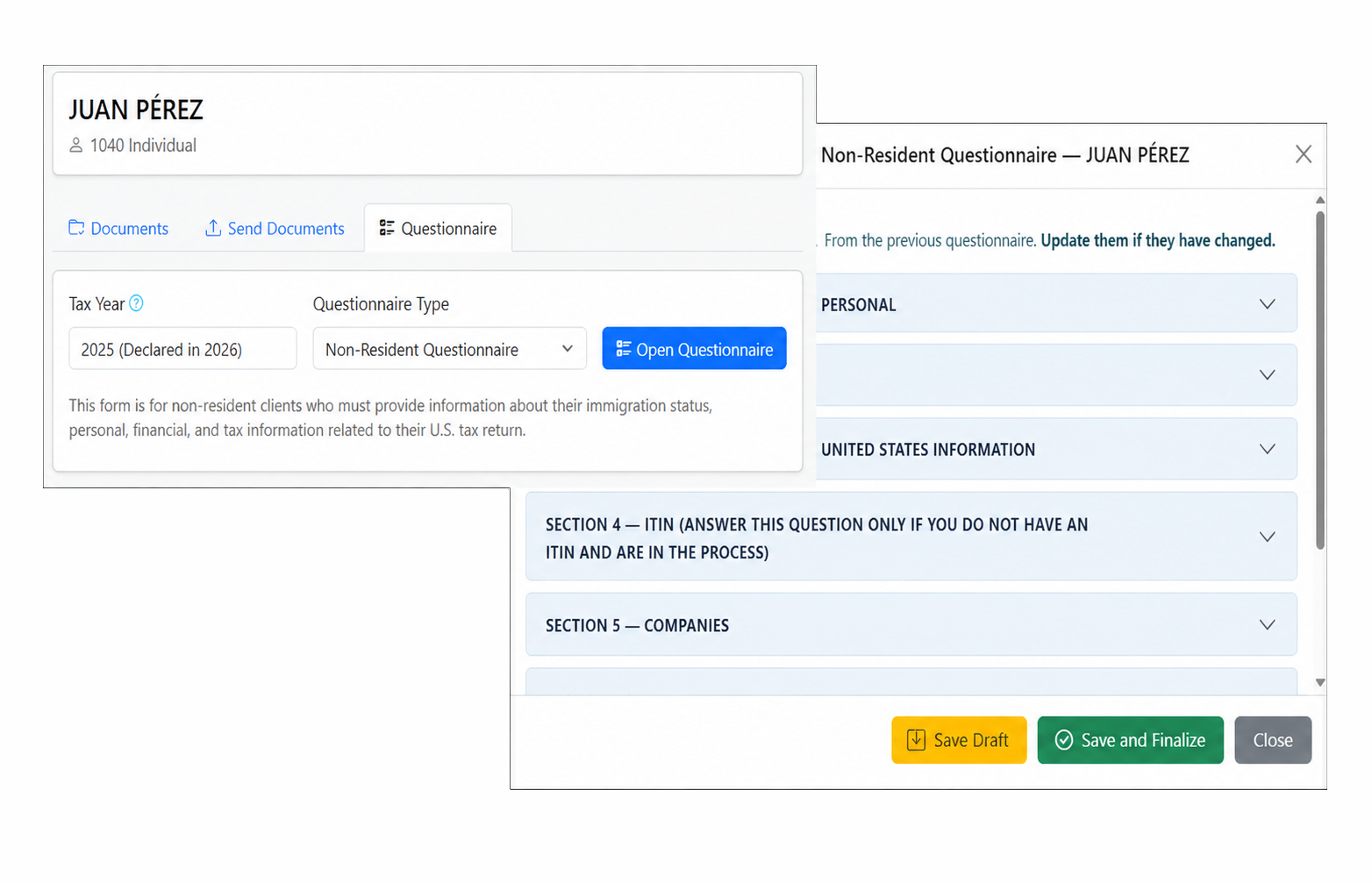 Client Portal questionnaires