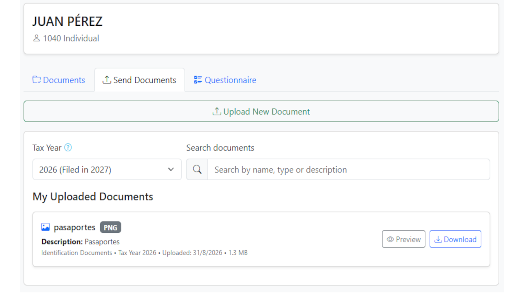 Sent documents list